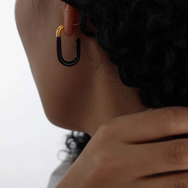 1 Pair Elegant Punk Geometric Enamel Plating Titanium Steel 18K Gold Plated Earrings