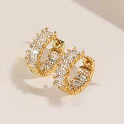 1 Pair Elegant Minimalist Commute Solid Color Plating Inlay Copper Zircon 14K Gold Plated Earrings