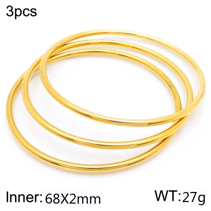 304 Stainless Steel 18K Gold Plated Minimalist Round Solid Color Bangle