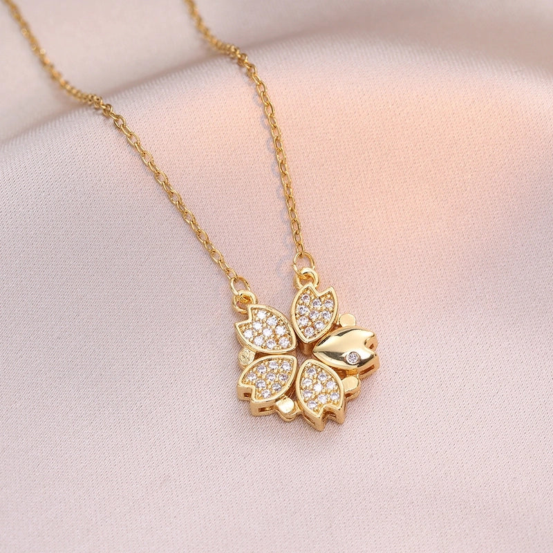 Minimalist Heart Shape Titanium Steel Inlay Rhinestones Women\'s Pendant Necklace