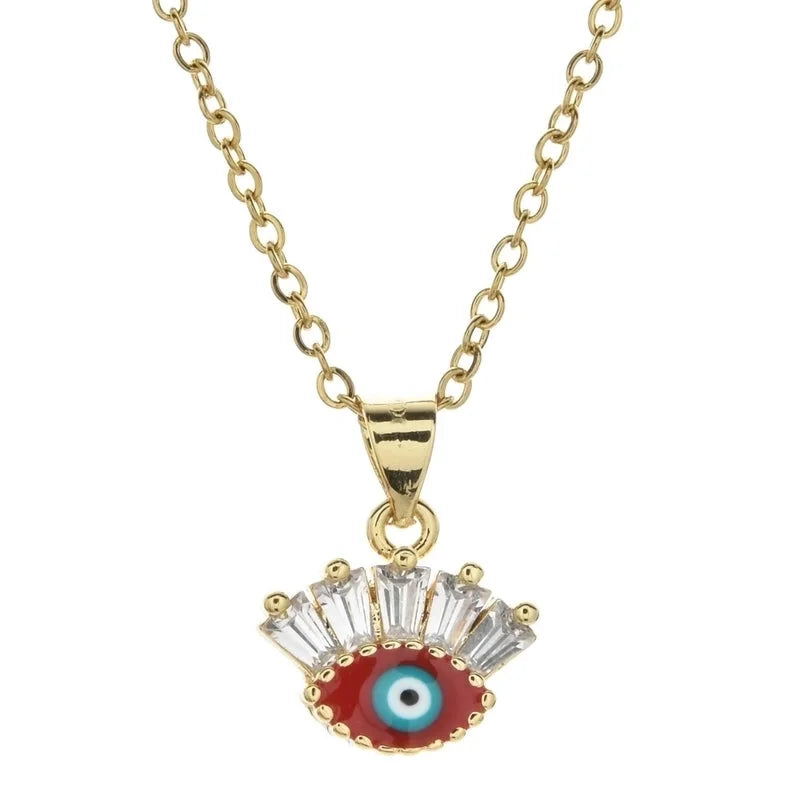 Bohemian Devil's Eye Heart Shape Stainless Steel Inlay Artificial Crystal Pendant Necklace