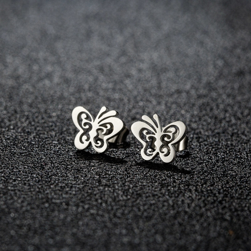 1 Pair Sweet Minimalist Artistic Heart Shape Butterfly Polishing 304 Stainless Steel 18K Gold Plated Ear Studs