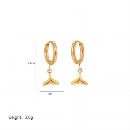 1 Pair Minimalist Fish Tail Polishing Plating Stainless Steel 18K Gold Plated Drop Earrings