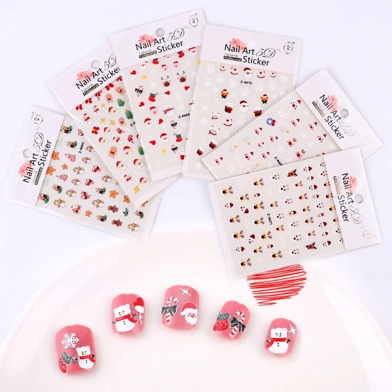 Popular Style Nail Art 5D Embossed Christmas Sticker Nail Art Sticker Christmas Gift Santa Claus Hat In Stock