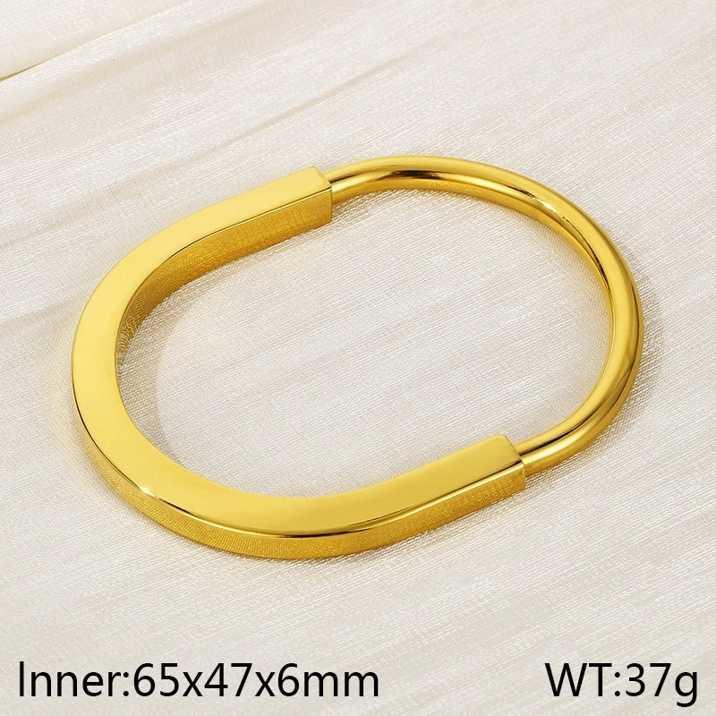 5 Pieces Minimalist Solid Color 304 Stainless Steel 18K Gold Plated Bangle In Bulk
