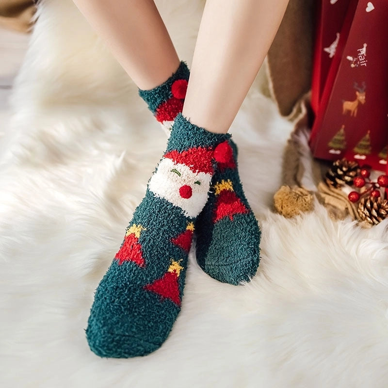 Autumn And Winter New Socks Women's Thickened Coral Velvet Christmas Socks Women's Mid-calf Floor Socks Three-dimensional Cartoon Sleep Socks