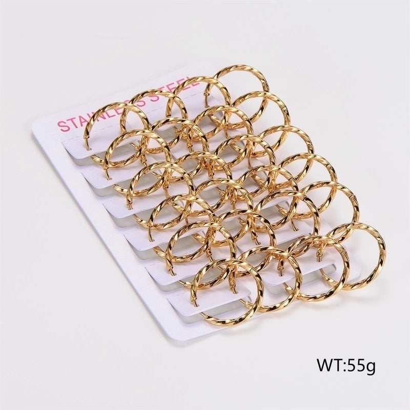 1 Pack Of 12 Pairs Casual Basic Classic Style Twist 304 Stainless Steel Earrings