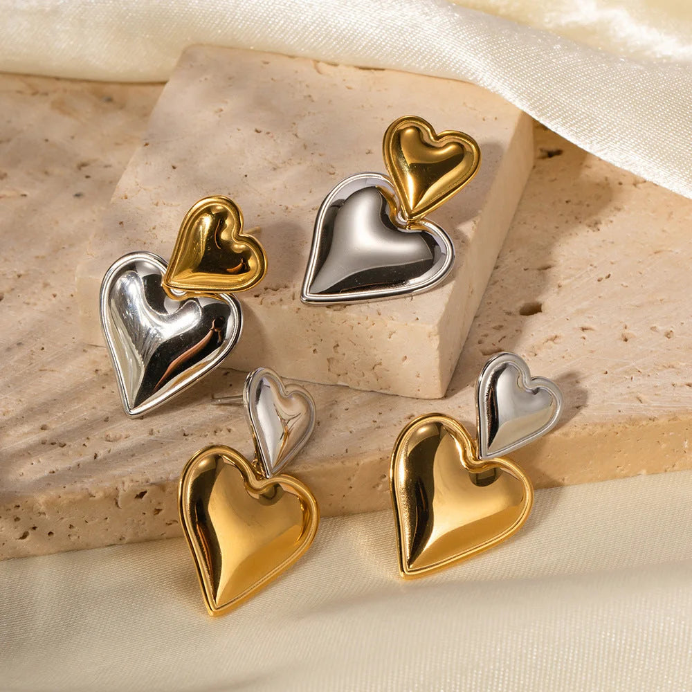 IG Style Heart Stainless Steel 18K Gold Plated Earrings
