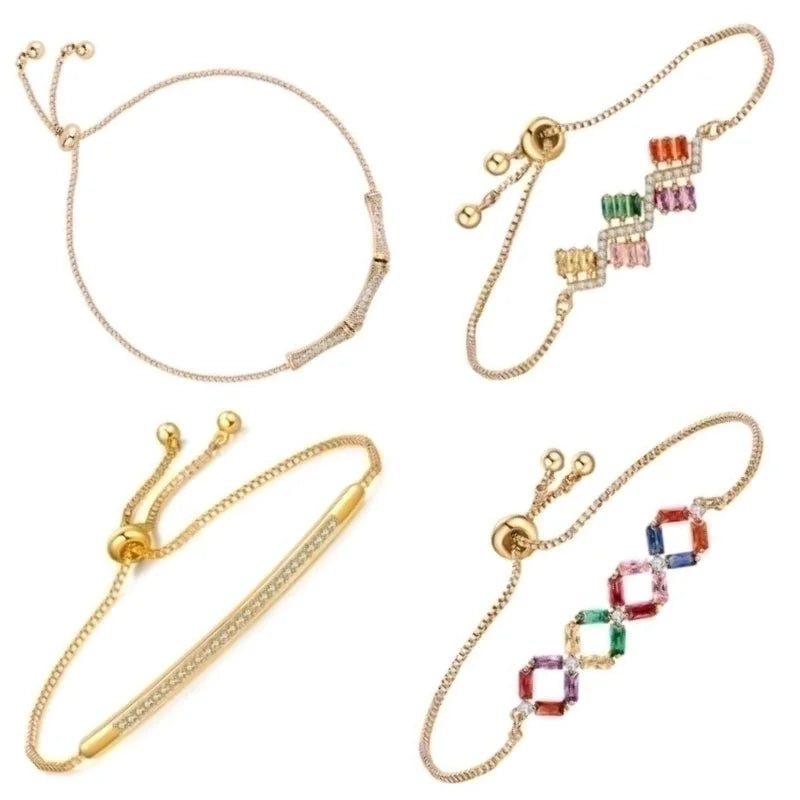 304 Stainless Steel Copper Gold Plated Casual Elegant Minimalist Drawstring Inlay One-Shaped Quadrilateral Bamboo Zircon Bracelets