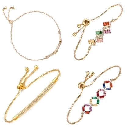 304 Stainless Steel Copper Gold Plated Casual Elegant Minimalist Drawstring Inlay One-Shaped Quadrilateral Bamboo Zircon Bracelets