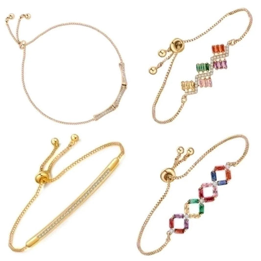 304 Stainless Steel Copper Gold Plated Casual Elegant Minimalist Drawstring Inlay One-Shaped Quadrilateral Bamboo Zircon Bracelets