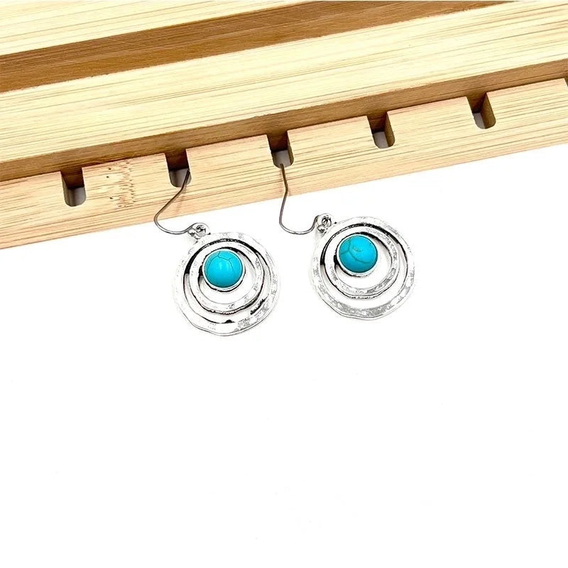 Turquoise Earrings Suit Women\'s Bohemian Retro Personalized Ethnic Style Alloy Earrings