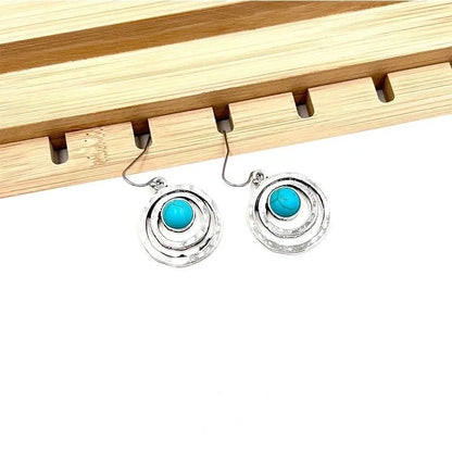Turquoise Earrings Suit Women\'s Bohemian Retro Personalized Ethnic Style Alloy Earrings