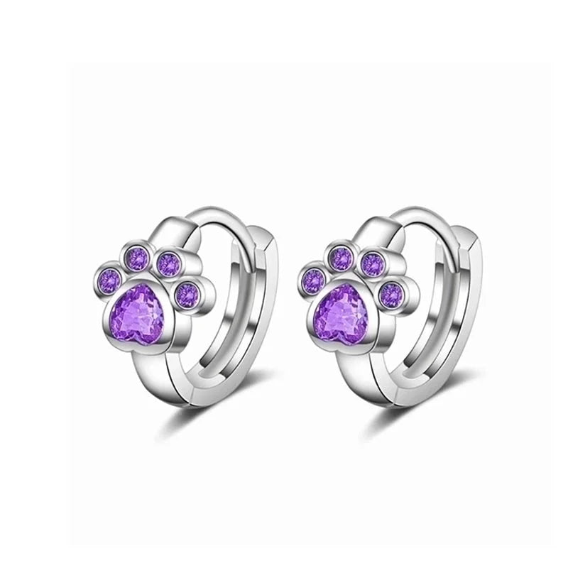 1 Pair Cute Minimalist Paw Print Copper Zircon Earrings