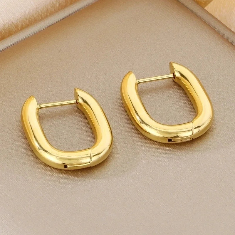 1 Pair Basic Minimalist Classic Style Geometric Star Solid Color 304 Stainless Steel 18K Gold Plated Hoop Earrings