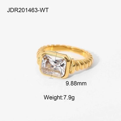 Minimalist Classic Style Solid Color 304 Stainless Steel Rhinestones Inlay Rings