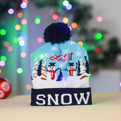 Christmas Decoration Knitted Christmas Hat LED Light Cap Adult And Children Cartoon Glowing Christmas Hat Christmas Hat For The Elderly