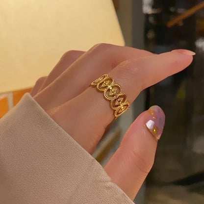 Fashion Stripe Oval Solid Color Titanium Steel Hollow Out Rings 1 Piece