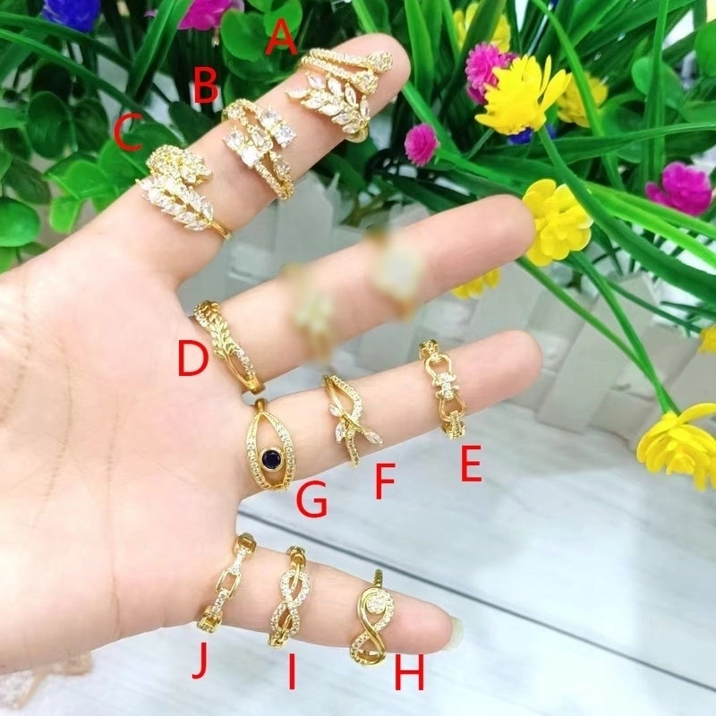 Vacation Modern Style Infinity Grain Copper Zircon 18K Gold Plated Polishing Rings