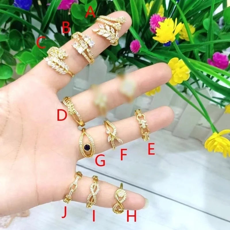 Vacation Modern Style Infinity Grain Copper Zircon 18K Gold Plated Polishing Rings