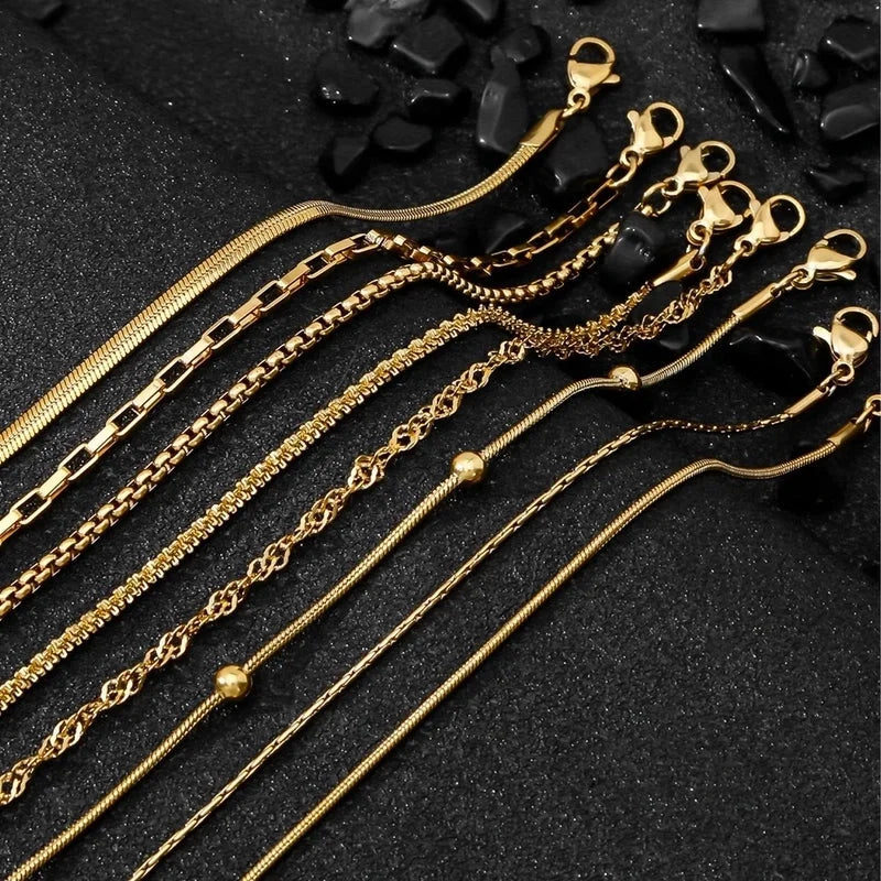 Minimalist Classic Style Geometric 304 Stainless Steel Cable Chain Snake Chain Bracelets In Bulk