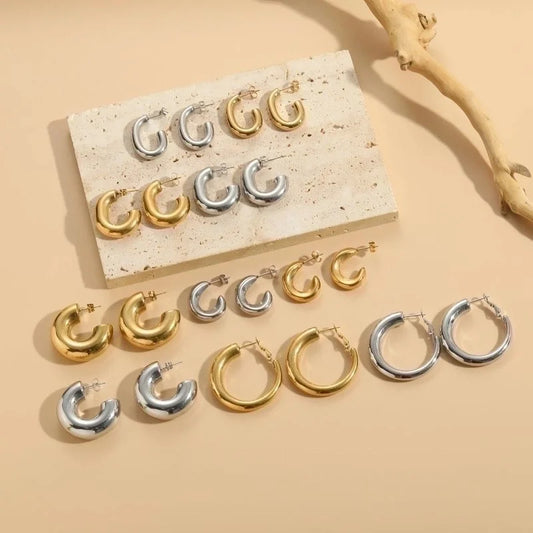 1 Pair Elegant Luxurious Classic Style C Shape Round Solid Color Plating 304 Stainless Steel Earrings