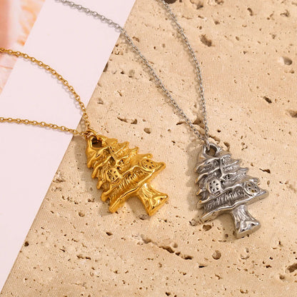 Fashionable And Exquisite High-end Pendant Stainless Steel Plated 18k Gold Niche Christmas Tree Pendant Necklace