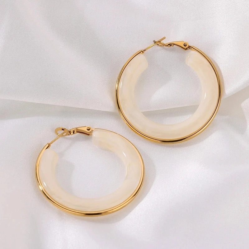 1 Piece IG Style Round Inlay 304 Stainless Steel Acrylic 18K Gold Plated Earrings