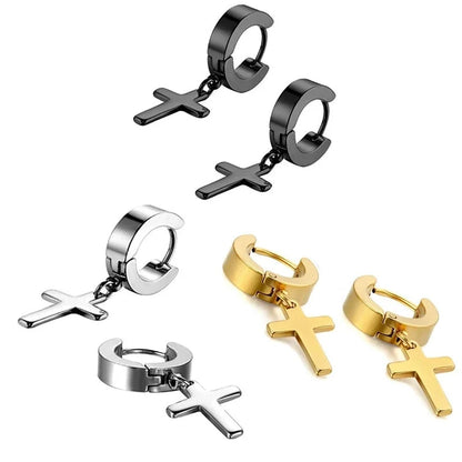 Korean Fashion Simple Cross Titanium Steel Men\'s Earrings Earrings Earrings Earrings Designed Hot Women\'s Fashion