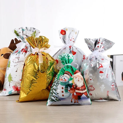 Cross-border New Christmas Gift Bag Santa Claus Drawstring Bag Aluminum Foil Bag Candy Packaging Bag Gift Bag