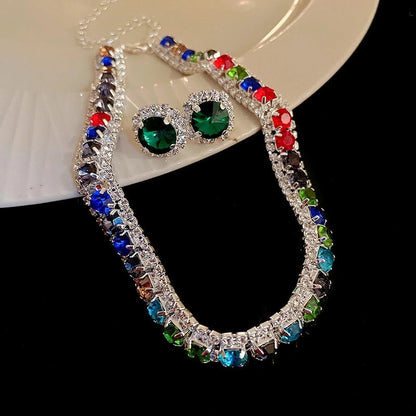 Explosions Zircon Diamond Geometric Necklace Earrings Suit Light Luxury Clavicle Chain High Sense Temperament Jewelry