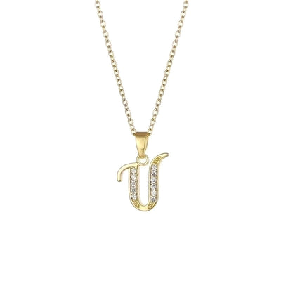Stainless Steel Titanium Steel 18K Gold Plated Fashion Plating Inlay Letter Zircon Pendant Necklace