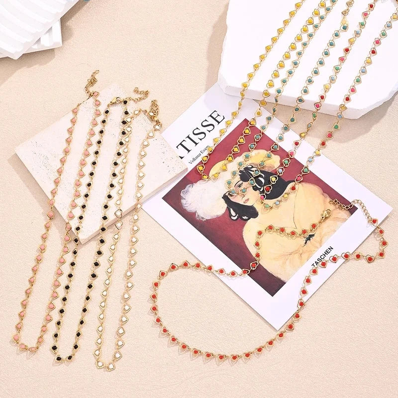 Sweet Minimalist Double Heart Heart Shape 304 Stainless Steel 18K Gold Plated Polishing Enamel Plating Necklace