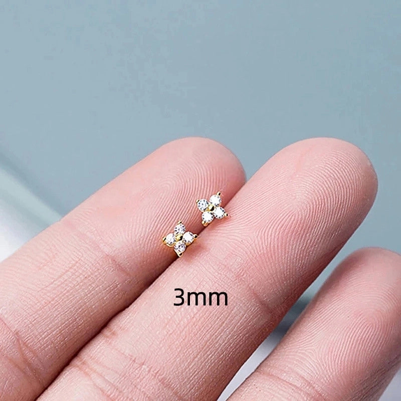 New Trendy Korean Mini Flower Copper Zircon Small Stud Earrings