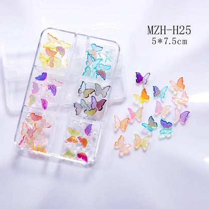 Manicure Butterfly Ornament Long Boxed Crooked Heart Cartoon Bear Bottoming Drill Christmas Bowknot Nail Ornament Ornament Mixed