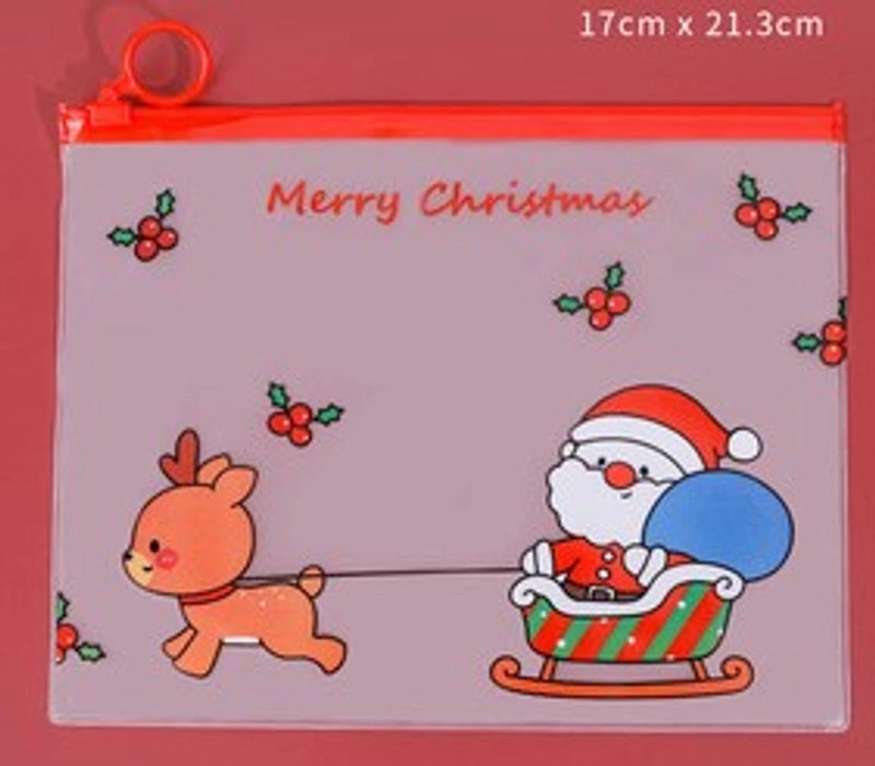 Cartoon Christmas Ring Student Zipper Multifunctional Transparent Stationery Storage Bag