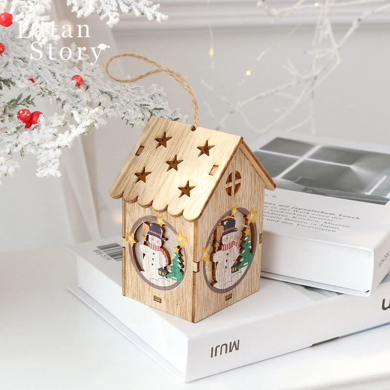 Christmas Minimalist Classic Style Christmas House Christmas Tree Wood Party Festival Hanging Ornaments Decorations Hanging Ornaments