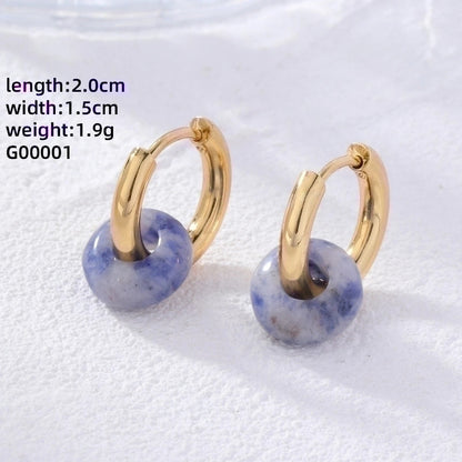 2 Pieces Retro Minimalist Round Plating 304 Stainless Steel Natural Stone Gold Plated Earrings