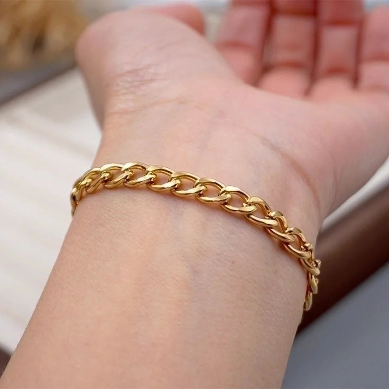 Minimalist Streetwear Solid Color 304 Stainless Steel Titanium Steel Gold Plated Bracelets In Bulk