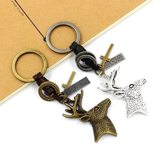Hip-Hop Retro Cross Elk Pu Leather Metal Christmas Unisex Bag Pendant Keychain