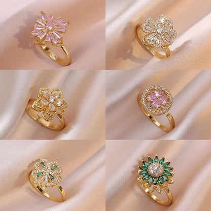 Casual Elegant Flower Copper Zircon Open Rings