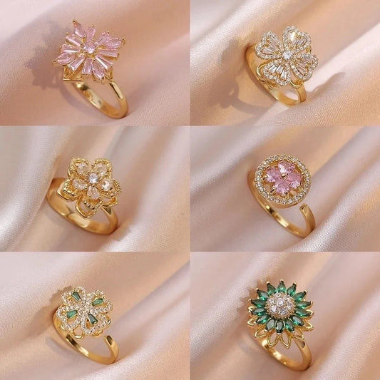 Casual Elegant Flower Copper Zircon Open Rings
