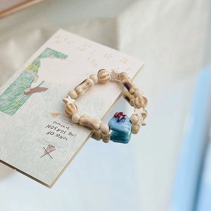 Jingdezhen Ceramic Bracelet New Color-free Women's Summer Student's Antique Beaded Bracelet Small Fresh And Popular