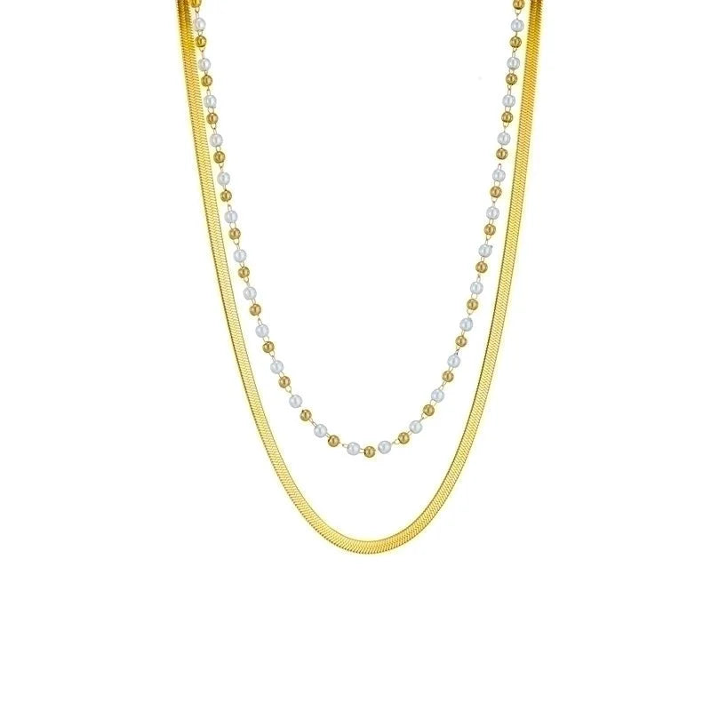 Fashion Pearl Titanium Steel Plating Layered Necklaces