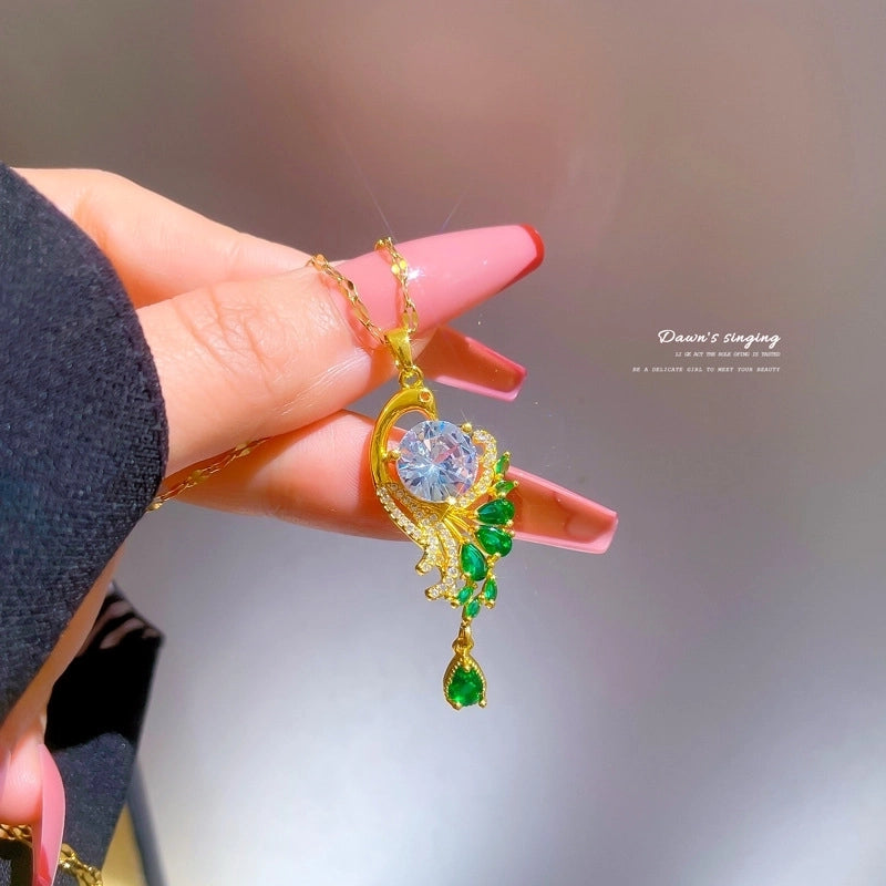 Fashion Geometric Titanium Steel Copper Plating Artificial Diamond Necklace