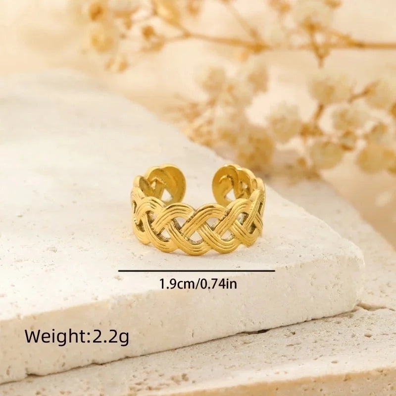 304 Stainless Steel 18K Gold Plated Modern Style Minimalist Geometric Solid Color Open Rings