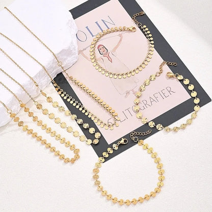 Casual Modern Style Minimalist Round Oval Simple 304 Stainless Steel 18K Gold Plated Handmade Polishing Plating Jewelry Set