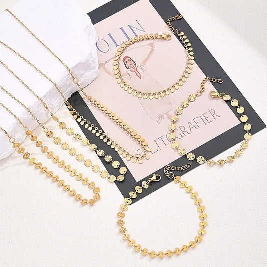 Casual Modern Style Minimalist Round Oval Simple 304 Stainless Steel 18K Gold Plated Handmade Polishing Plating Jewelry Set