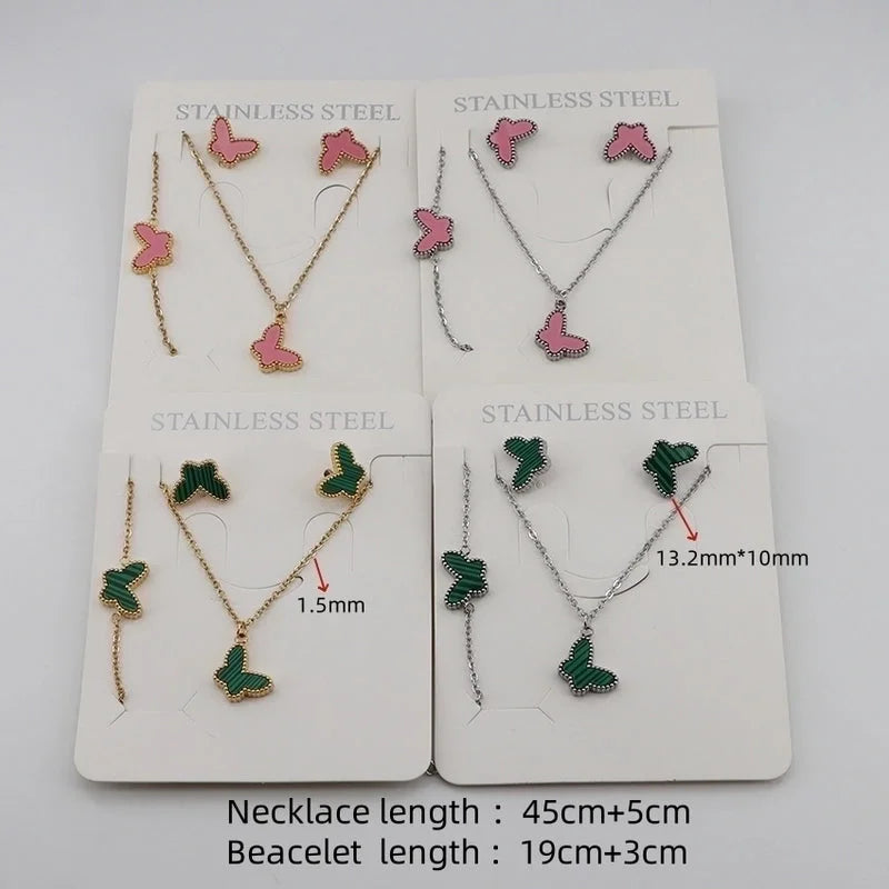 3 Pieces Casual Sweet Classic Style Butterfly 304 Stainless Steel Gold Plated Bracelets Earrings Necklace