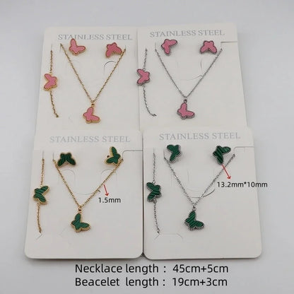 3 Pieces Casual Sweet Classic Style Butterfly 304 Stainless Steel Gold Plated Bracelets Earrings Necklace